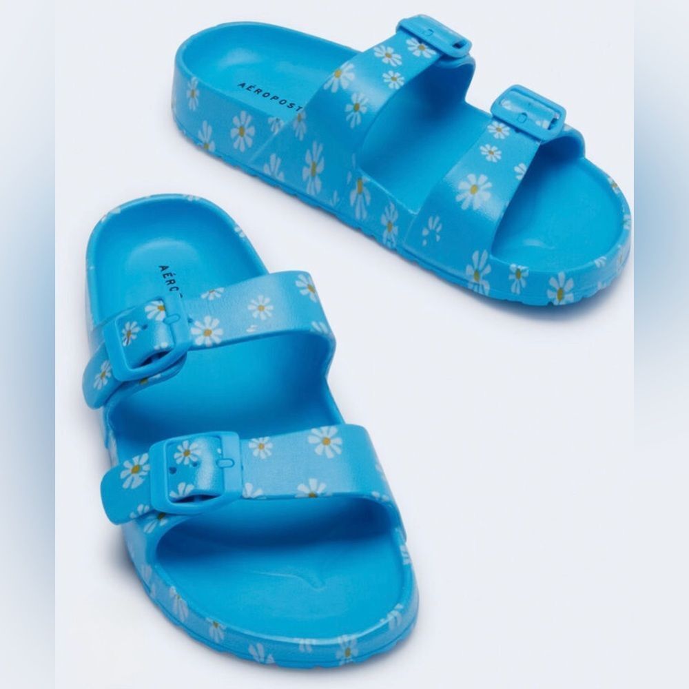 Aeropostale Daisy Double Strap Slide Sandal Blue Size Small/ 7